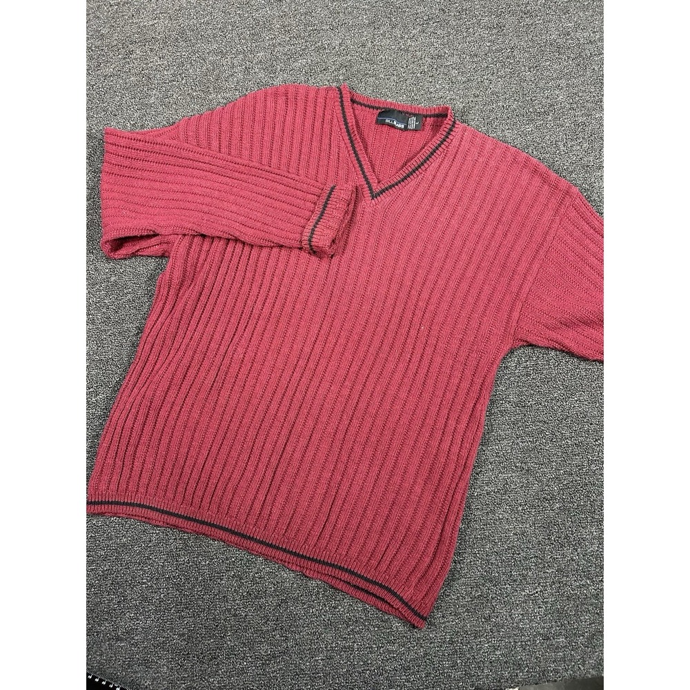 Vintage Bill Blass Sweater Mens Large Red Knit‎ Preppy V-Neck Hand Framed USA